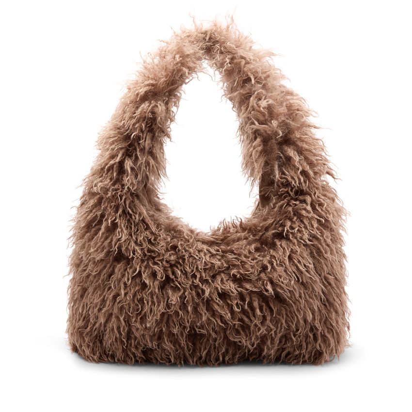 Manfield Taupe schoudertas van faux fur