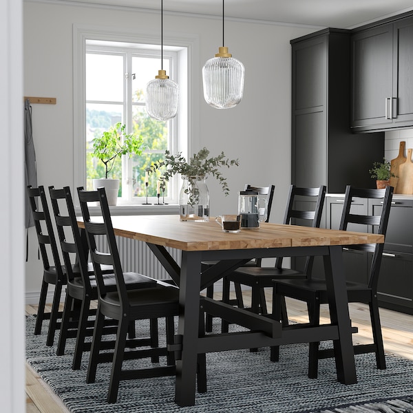 SKOGSTA / NORDVIKEN Table and 6 chairs, acacia/black, 92 1/2x39 3/8 