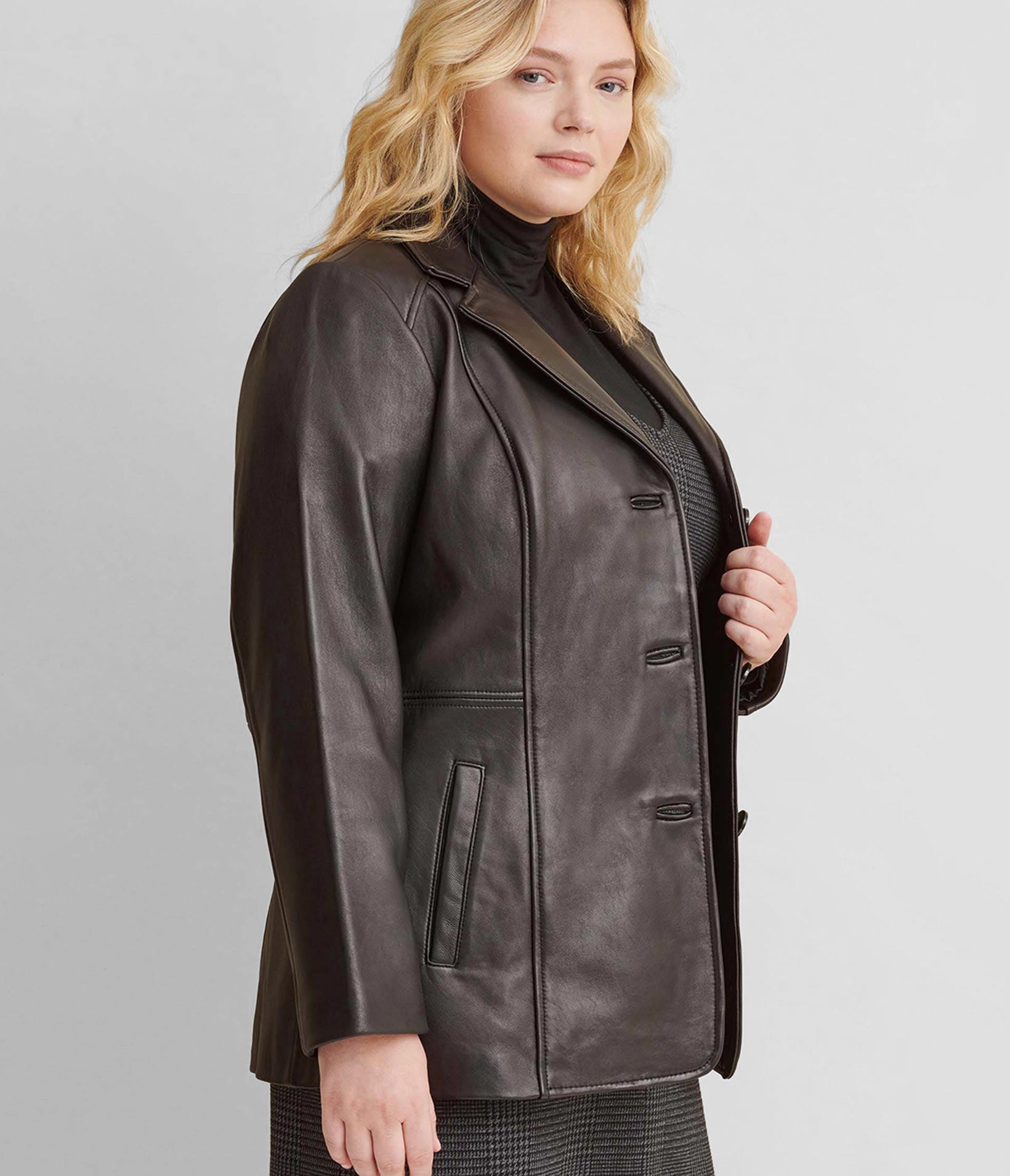 Plus Size Notch Collar Leather Jacket