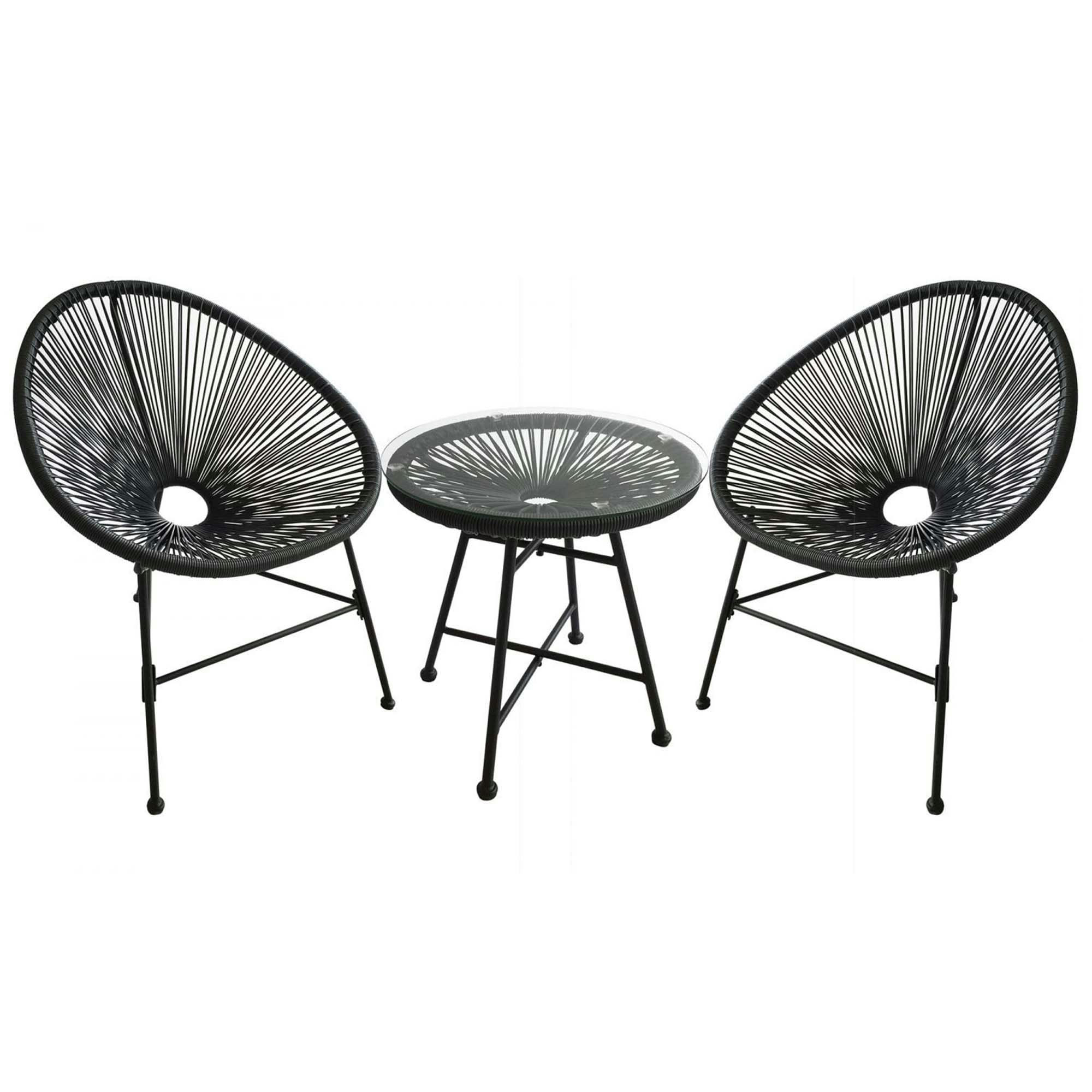 ACAPULCO - Salon de jardin 2 fauteuils ronds et table basse gris