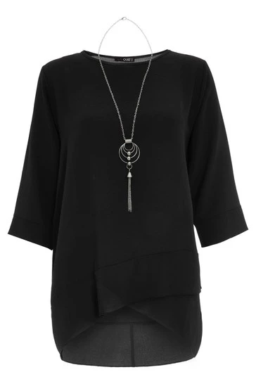 Quiz Black Cross Hem Necklace Top
