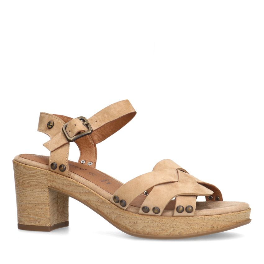 No Stress Beige suède sandalen met hak