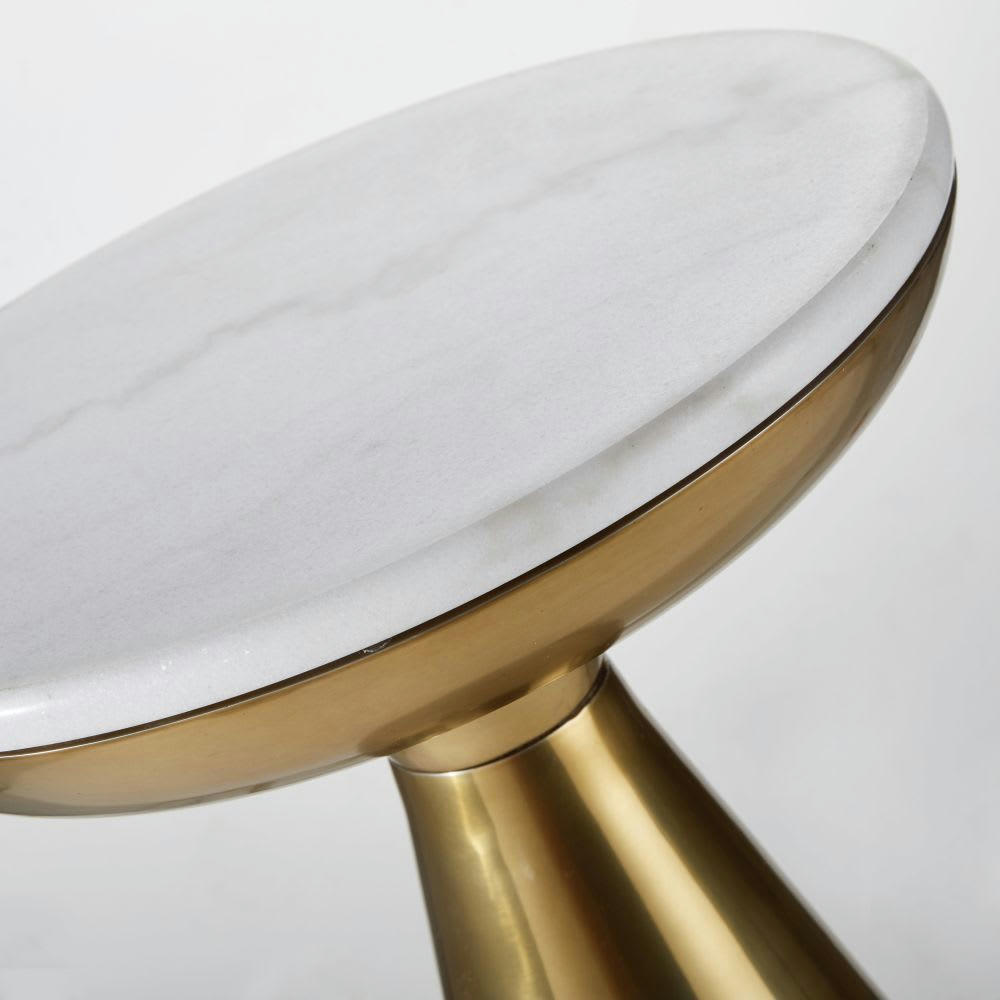 EZIA - Bout de canapé en aluminium doré et marbre blanc