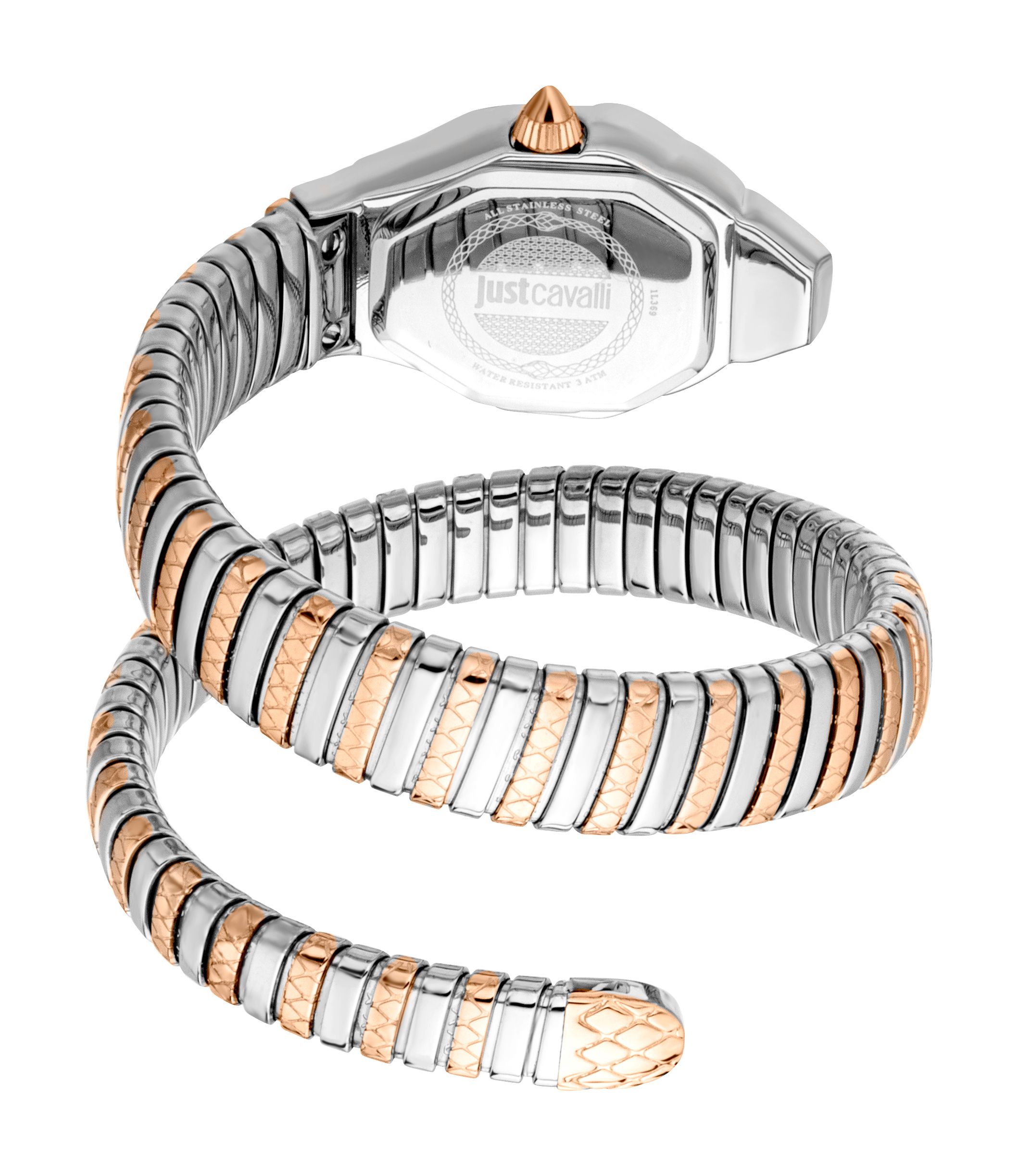 Just Cavalli Snake Rose Gold Color White MOP Dial Two Tone Stainless Steel Watch