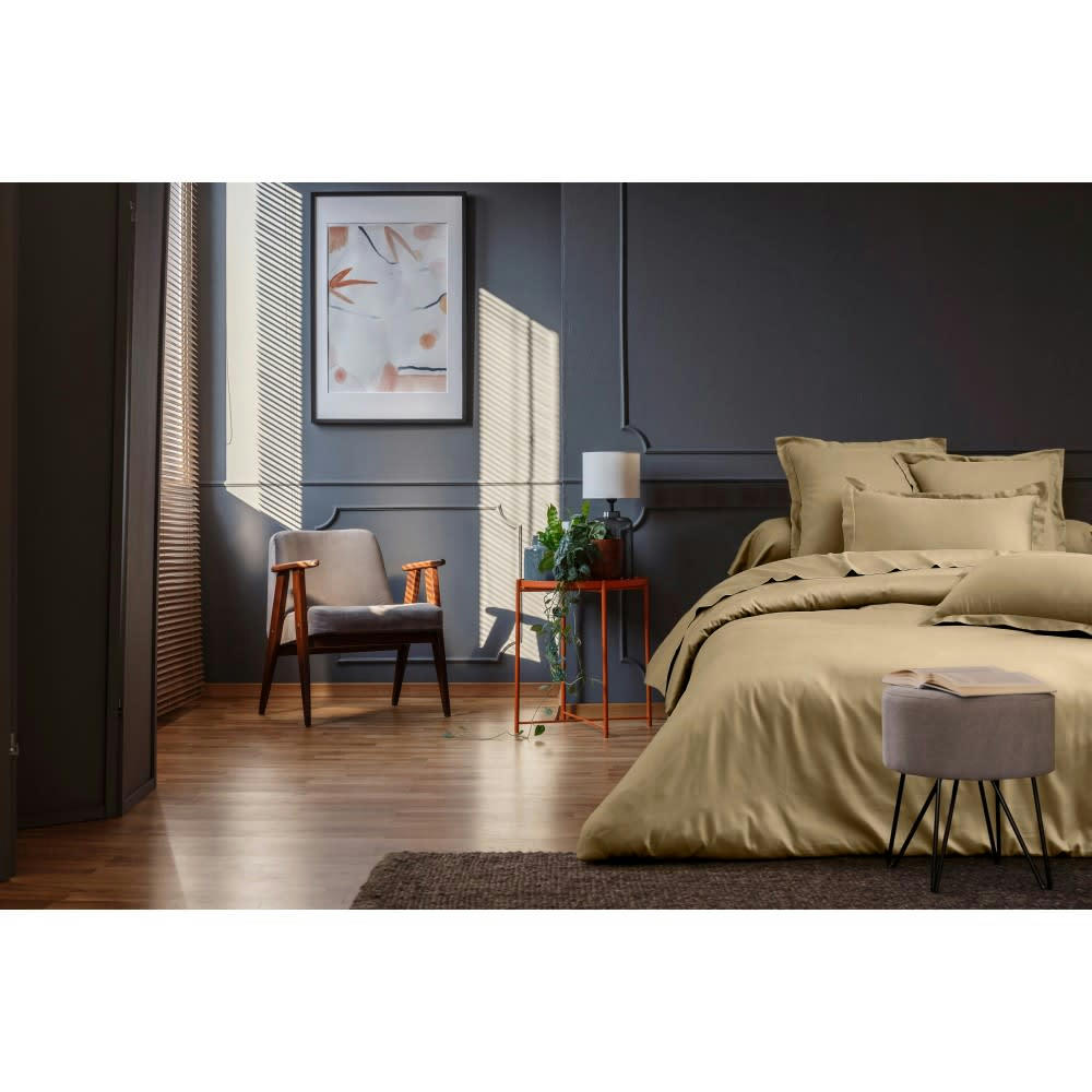 GAMME UNIS SATIN - Parure de lit 3 pcs en satin de coton 200x200 cm+ 2 TO 63x63 cm