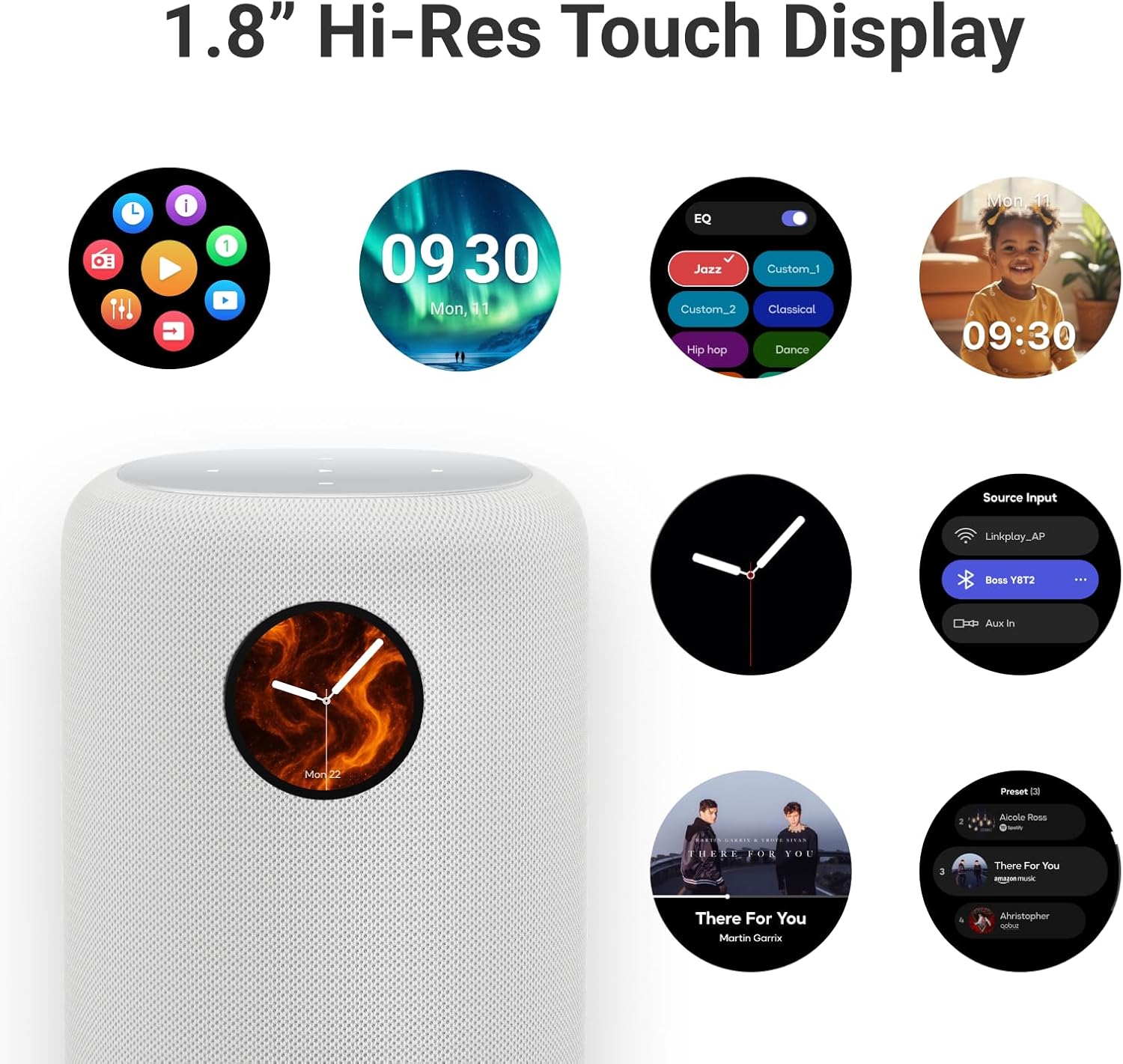 WiiM Sound Smart Speaker with 1.8″ Touch Display, Hi‑Res 24‑bit/192 kHz, AI RoomFit™ Room Correction, 100W Peak, Wi‑Fi 6E/Bluetooth 5.3, Multi‑Room & Stereo Pairing, Remote Included, White