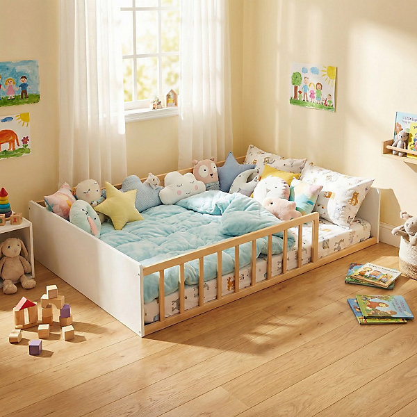 LIT 140x190 PILOU avec sommier / Blanc et naturel