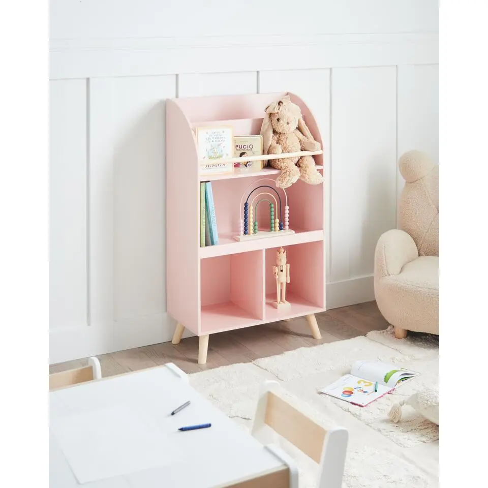 LILOET - Boekenkast met 3 planken - Pastelroze - Hout