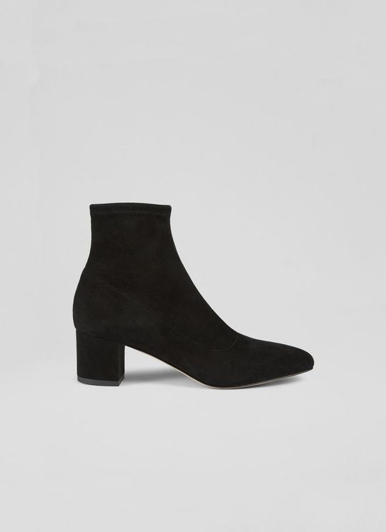 Grove Black Leather Low Block Stretch Ankle Boots