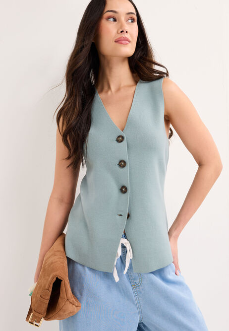 Womens Sage Knitted Waistcoat