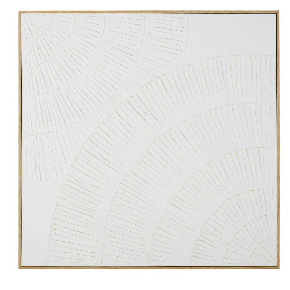 ATOS - Toile peinte blanche et bois de pin marron 123x123