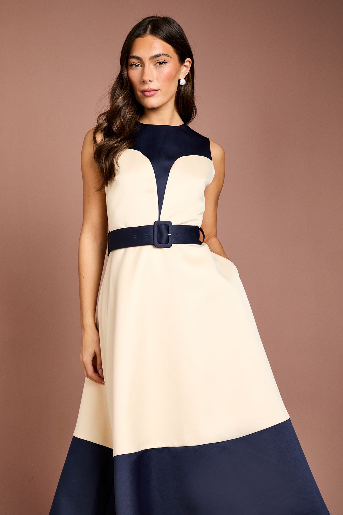 Coast Mono Colour Block Belted Midi Dress