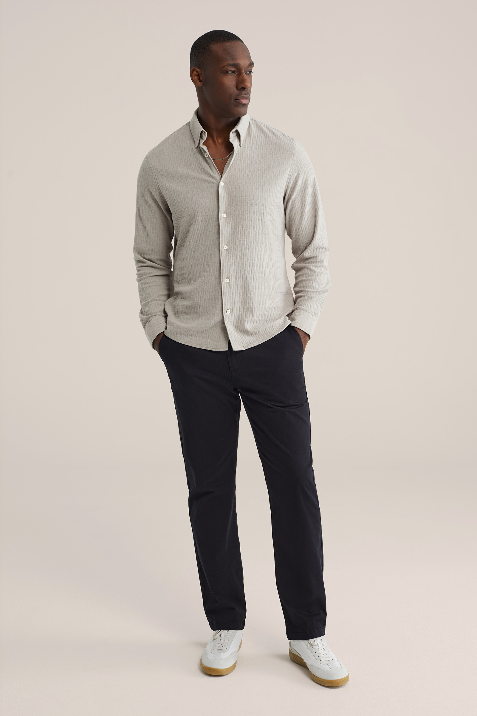 Heren regular fit gebreid overhemd met structuur