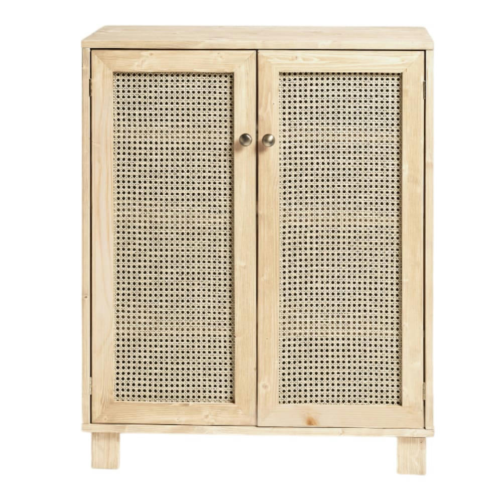 HAYDÉ - Meuble à chaussures avec portes en rotin en couleur beige 120 cm