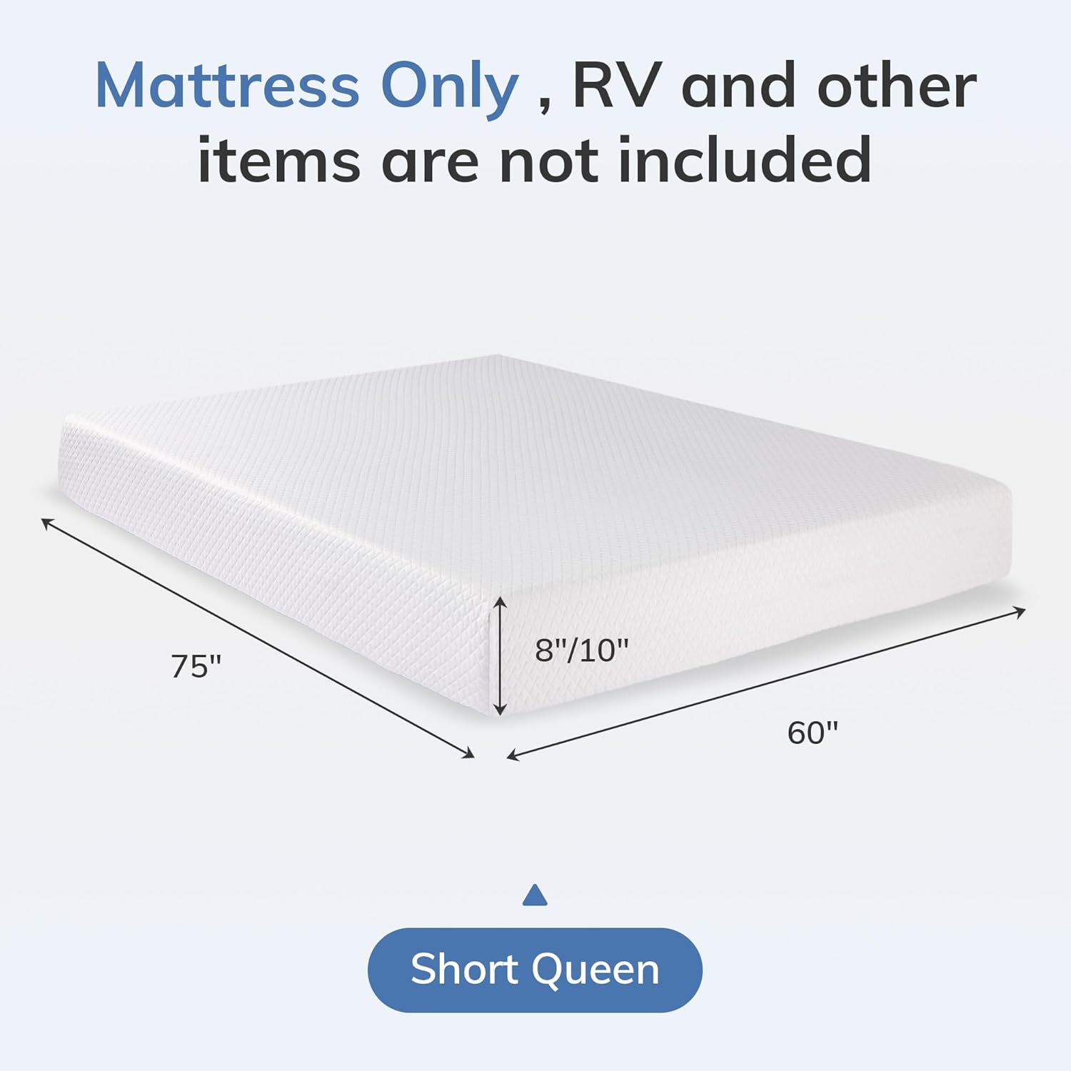 RV Mattress Short Queen 10 Inch Green Tea Memory Foam Mattress for Cool Sleep & Pressure Relief, CertiPUR-US Certified Medium Firm Mattresses in A Box, 75×60×10