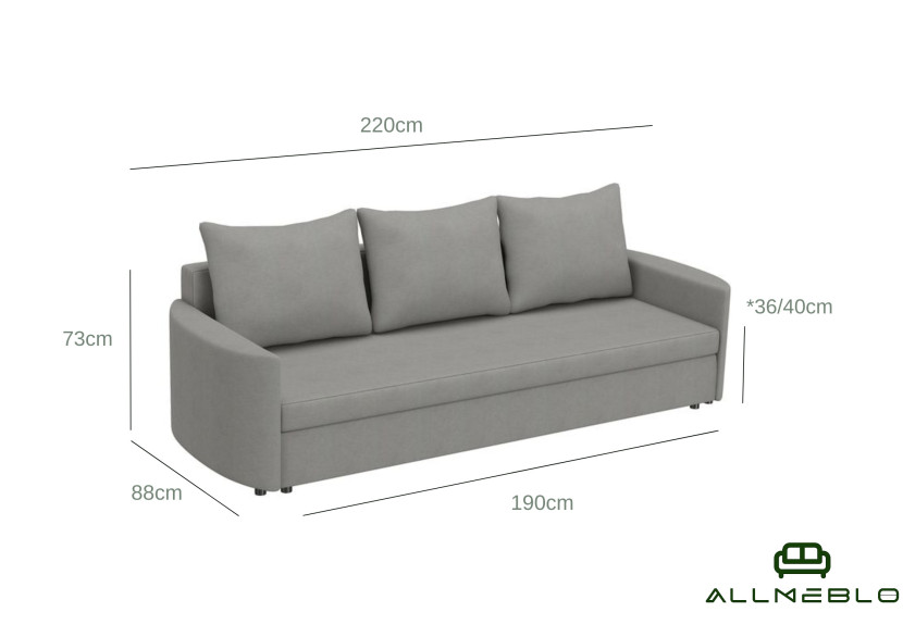 Sofa Rozkładana Trzyosobowa z Pojemnikiem SANTI Zielona z Funkcją Spania