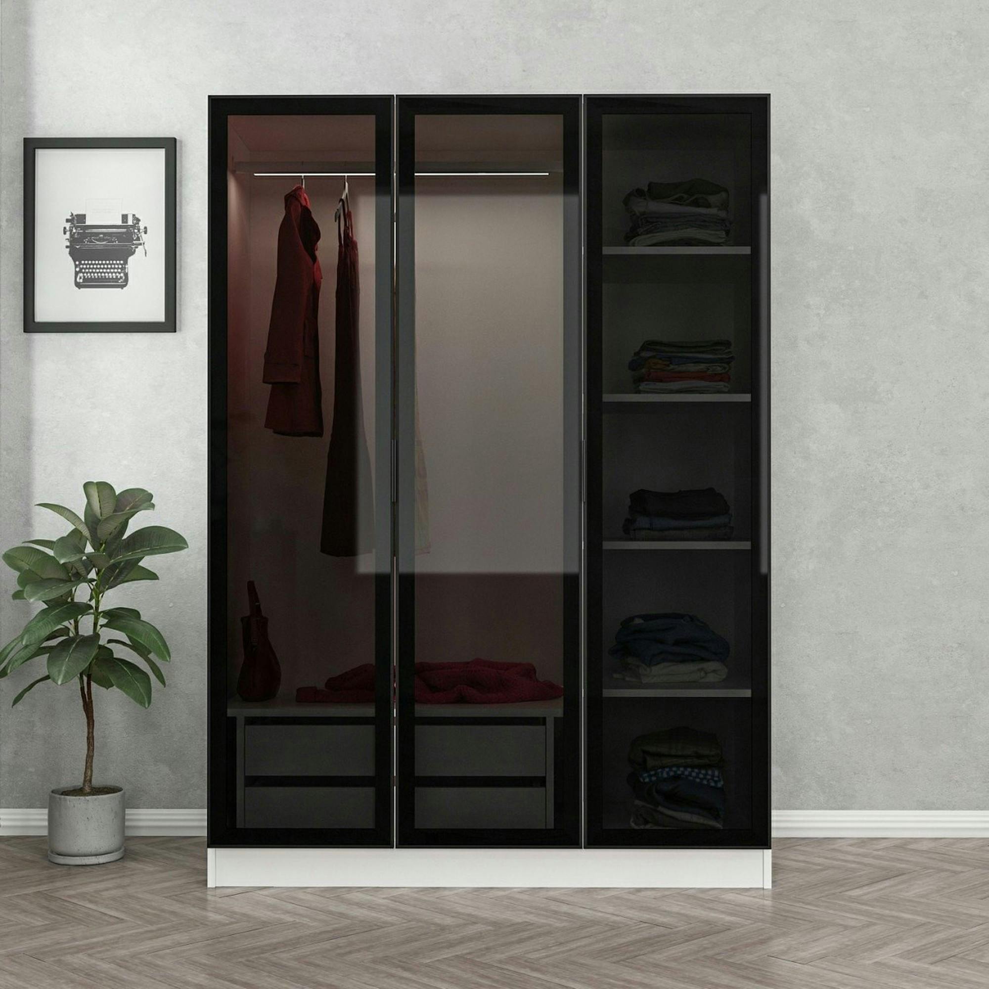 Armoire penderie blanche 3 portes vitrées H 210 cm BYRON