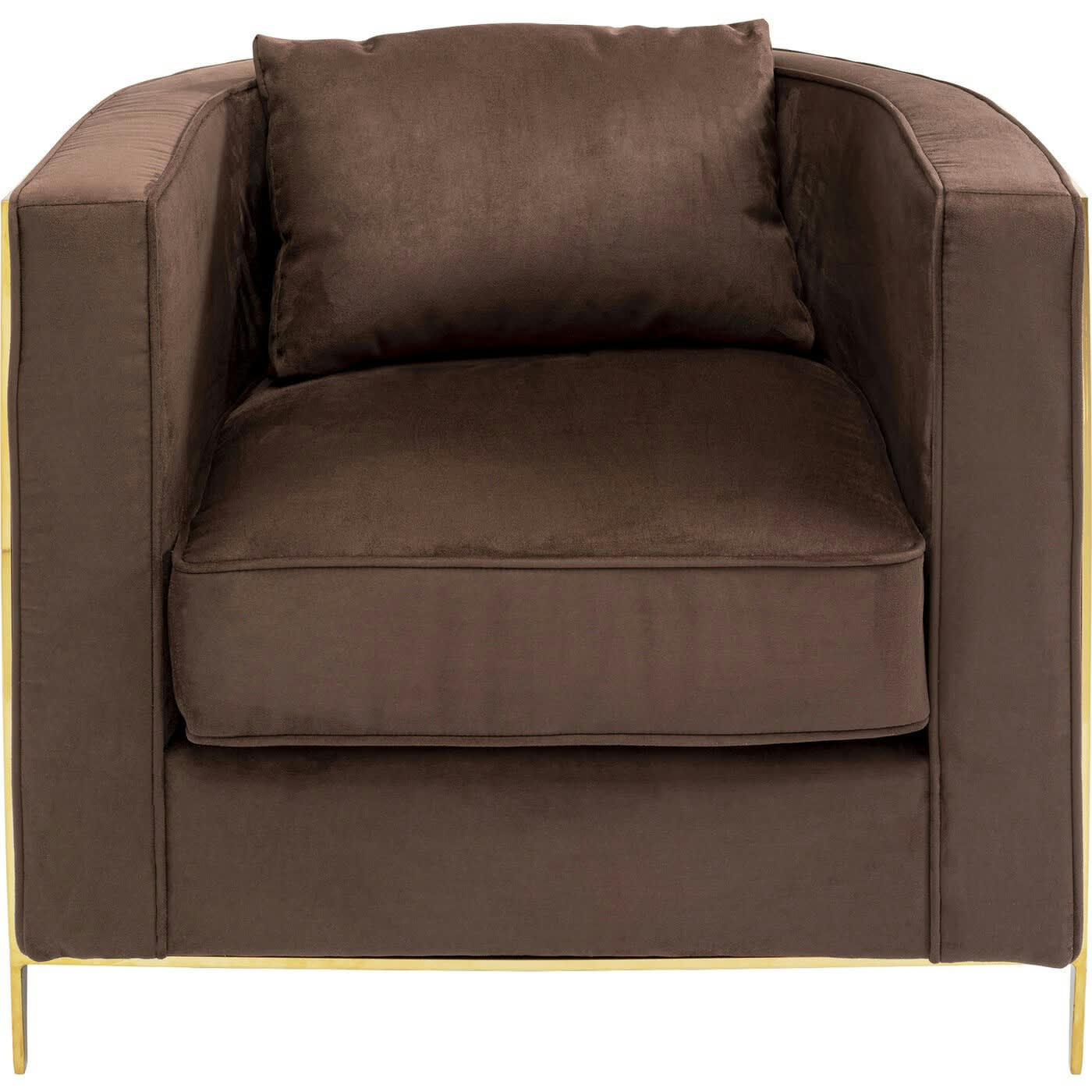 MATTEO - Fauteuil en velours marron et acier doré zèbre