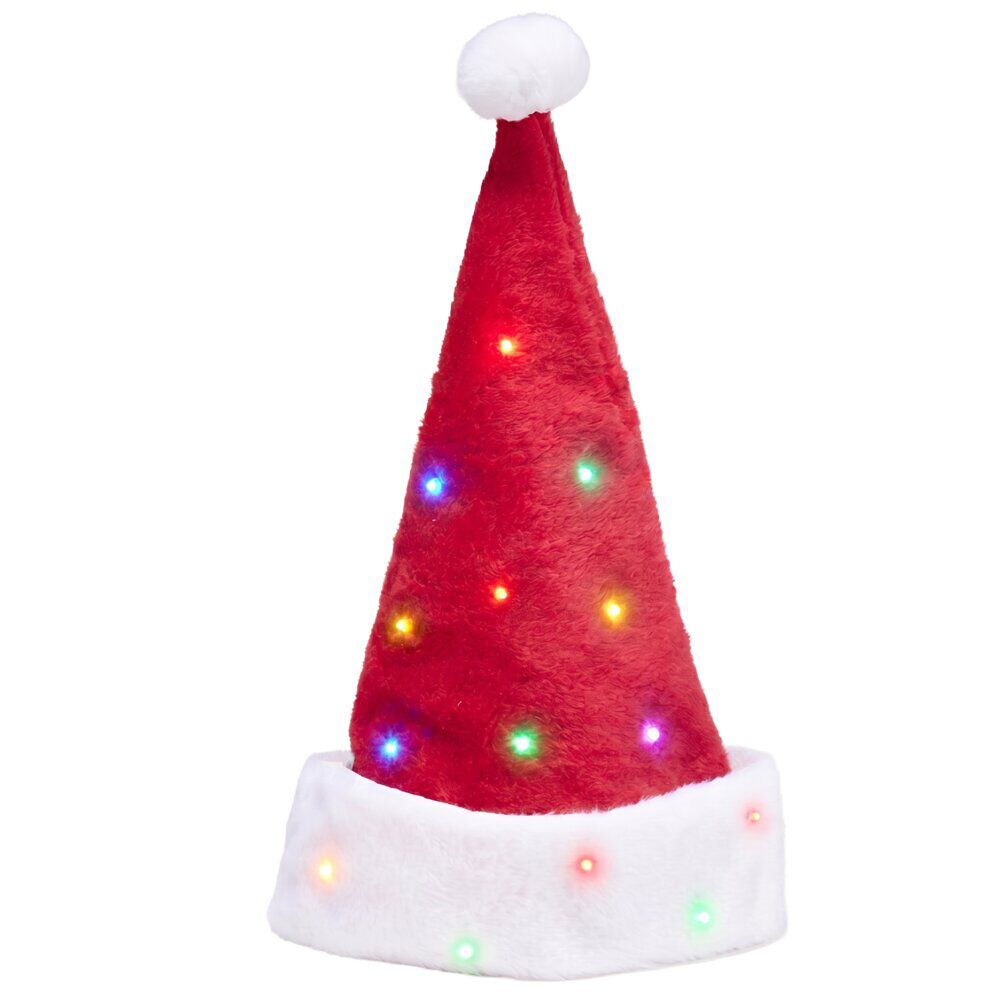 Bonnet de No&euml;l adulte lumineux fourrure rouge et blanc H42cm