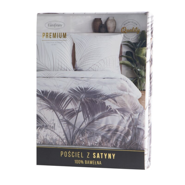 Pościel satynowa 160x200 Premium kremowa beżowa liście