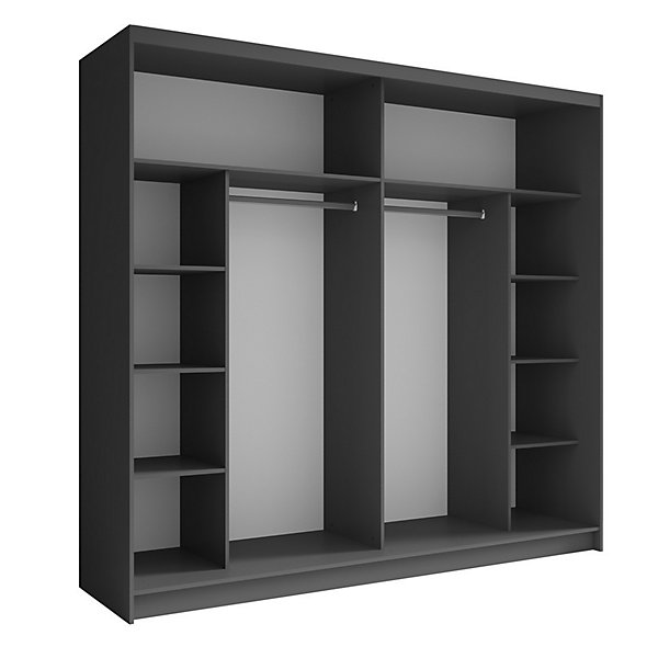 Armoire 2 portes coulissantes avec miroir 230 cm - gris graphite - Collection NOFI