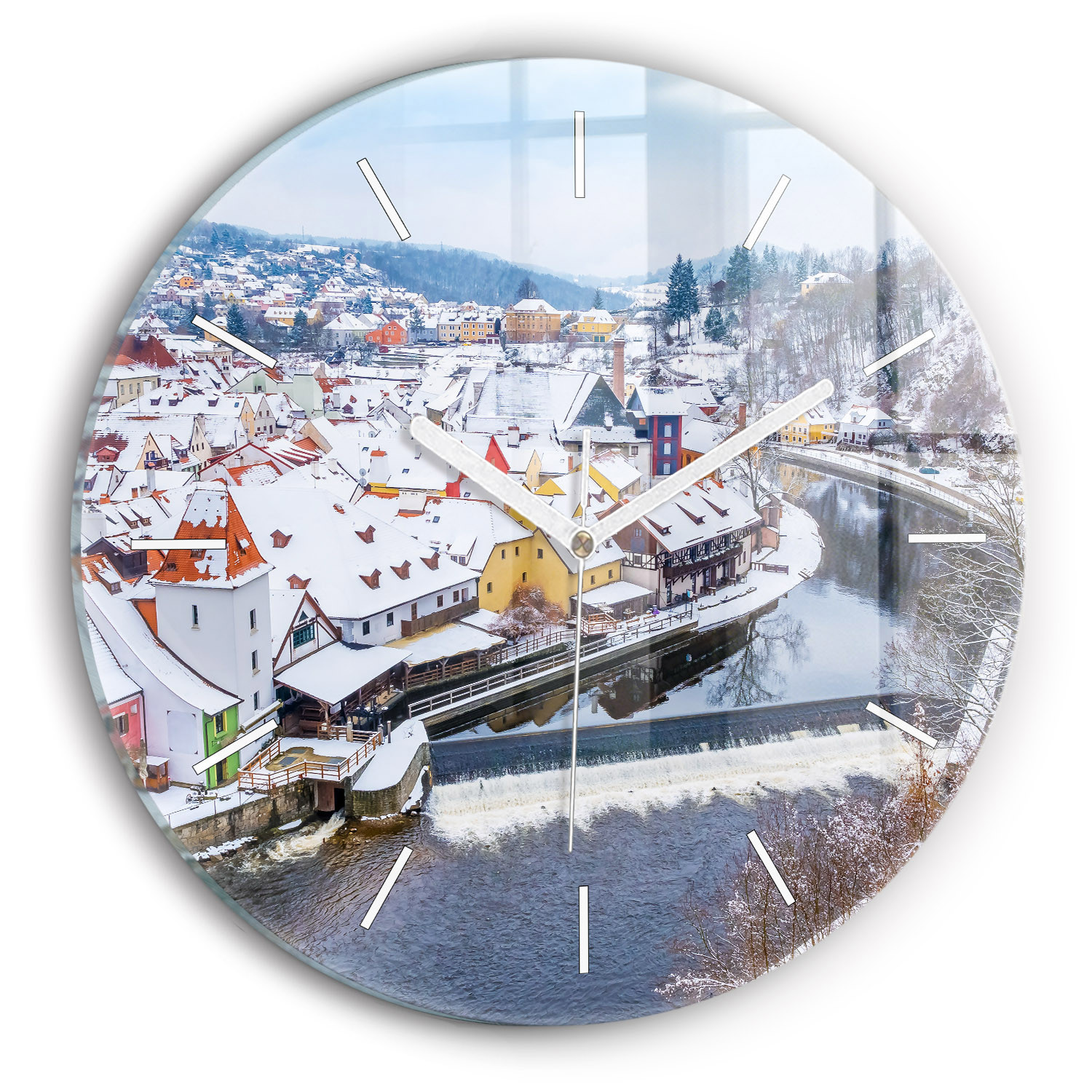 Ścienny Zegar szklany ozdobny Panorama miasta w zimie fi30
