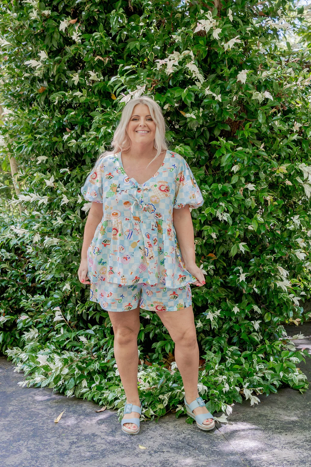 Birdie Linen Blend Top in Picnic
