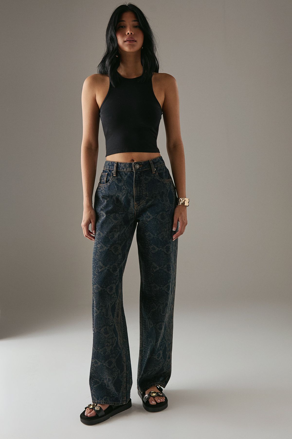 Warehouse Snake Print Straight Leg Jean