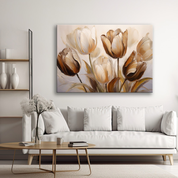 Feeby Obraz na płótnie, Tulipany Kwiaty Sepia Beżowy 60x40