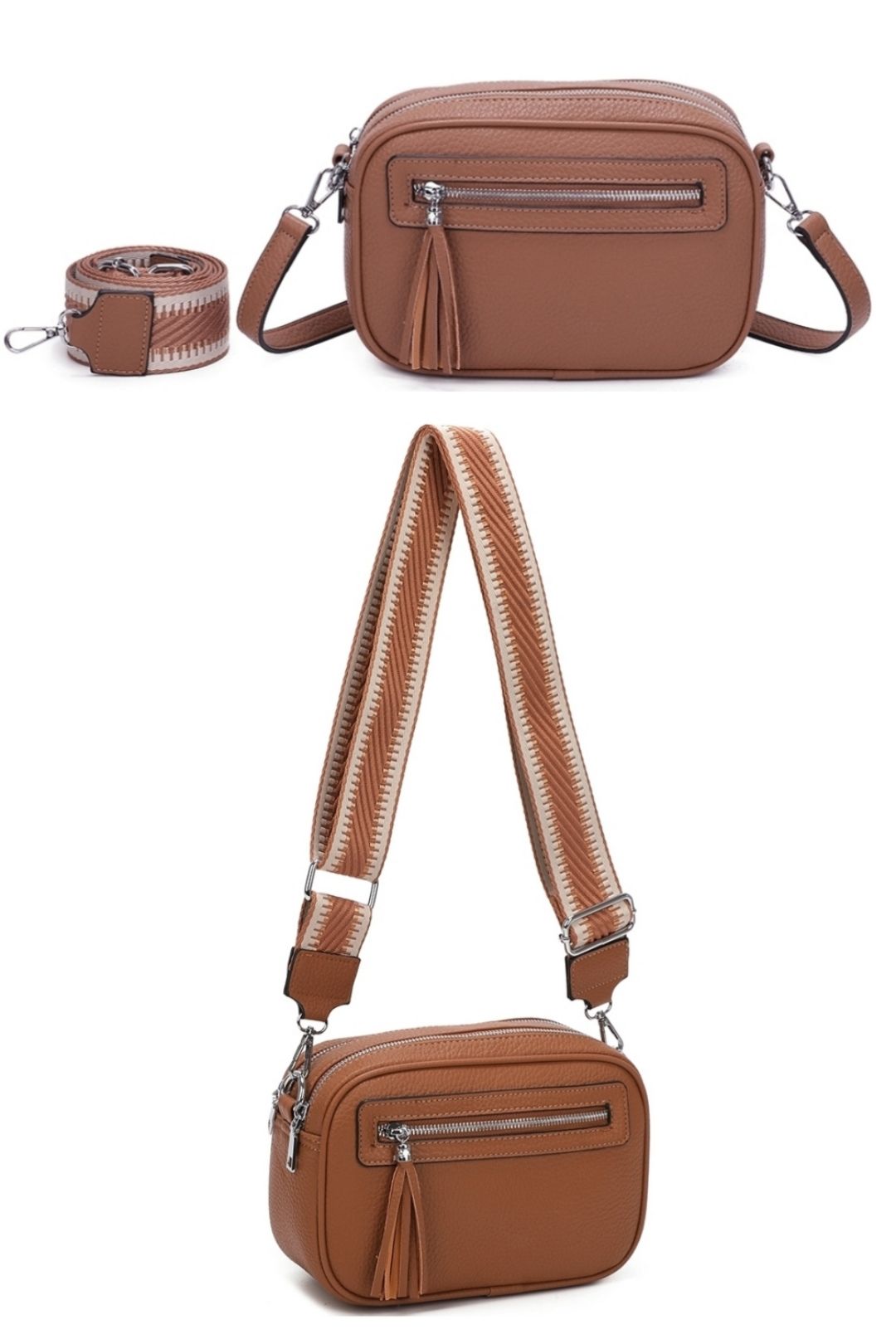 Fontanella Fashion Urban Charm Tassel 2 Compartments Multi Pocket Crossbody Bag with two bag straps