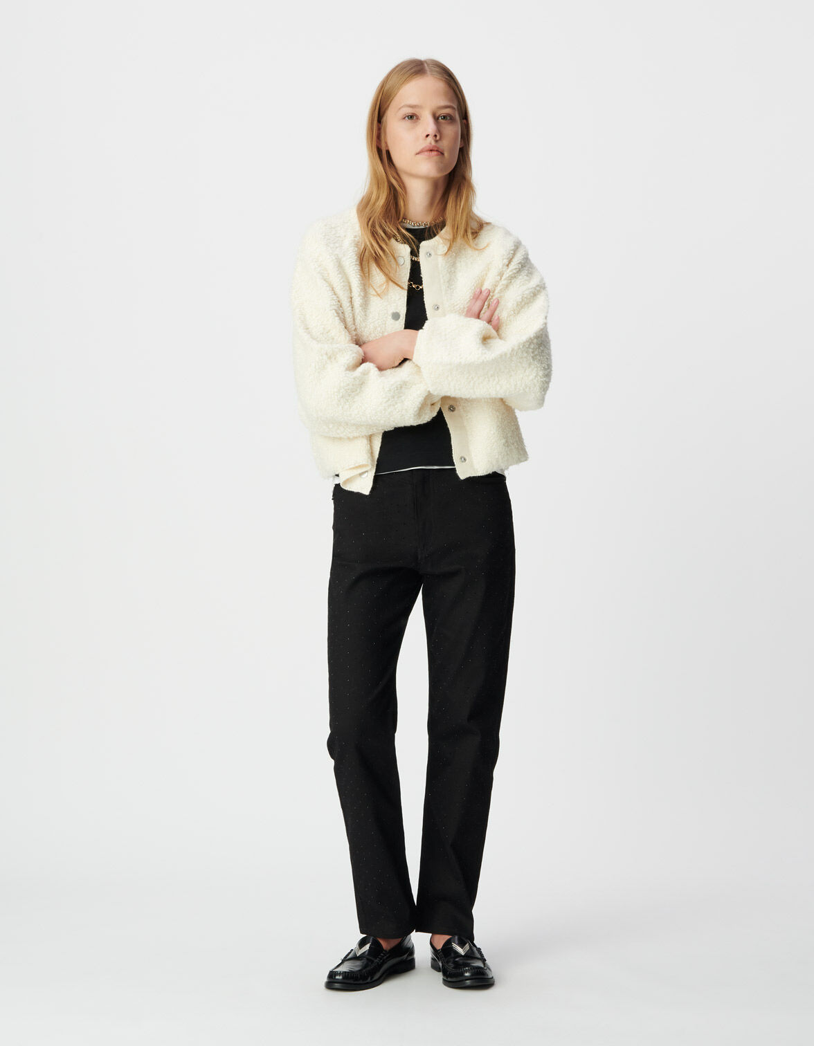 Cardigan blanc maille bouclette Femme