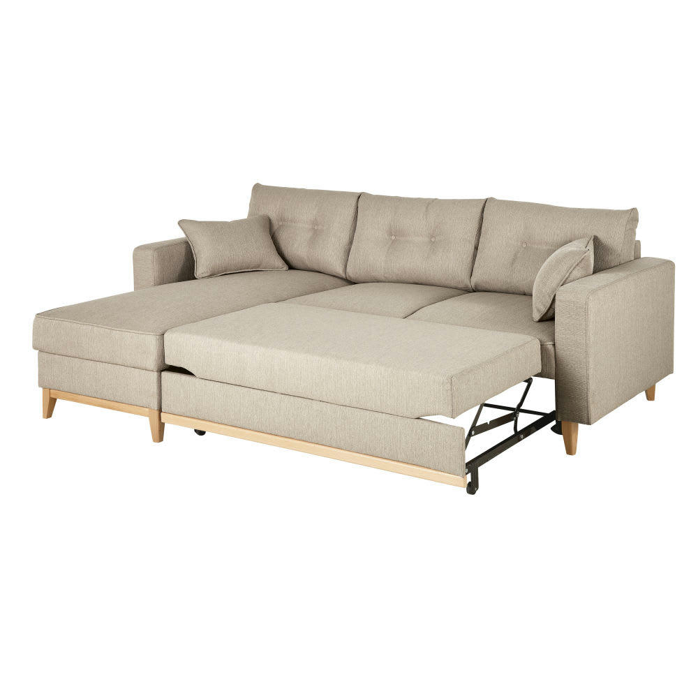 Brooke - Canapé d'angle convertible 3/4 places beige