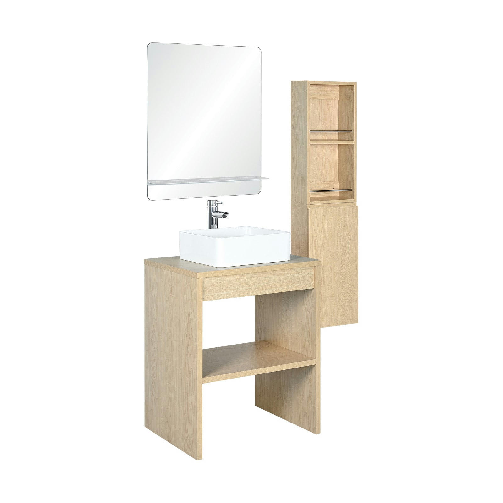 VOLLO - Meuble de salle de bain 60 cm  avec colonne, miroir et vasque