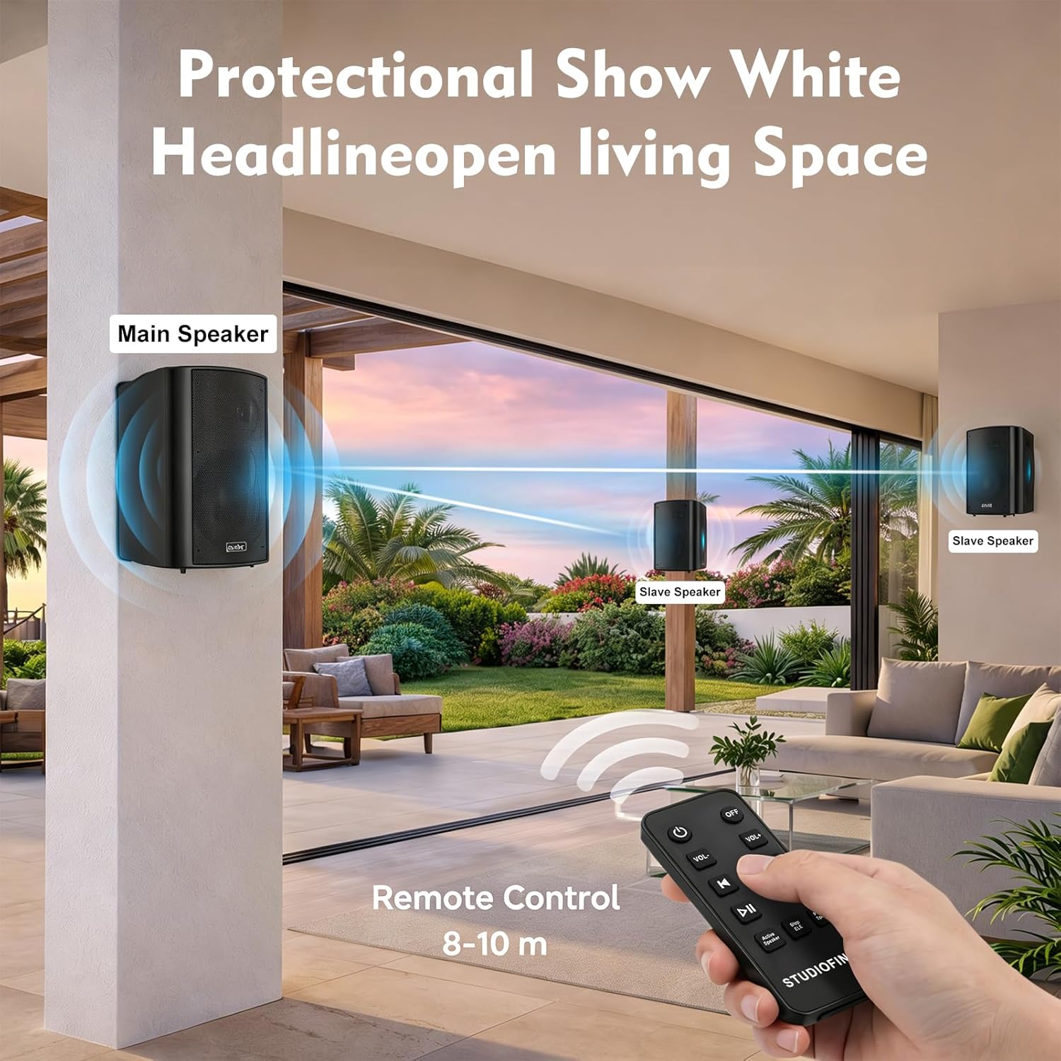 STUDIOFINIX 5.25 Inch 300W Indoor/Outdoor Bluetooth 5.1 Waterproof Wall-Mounted Speakers, Wireless Multi-Speaker Sync with IR Remote, for Patio, Garage, Home, Backyard(501BLE,Black,Pair)