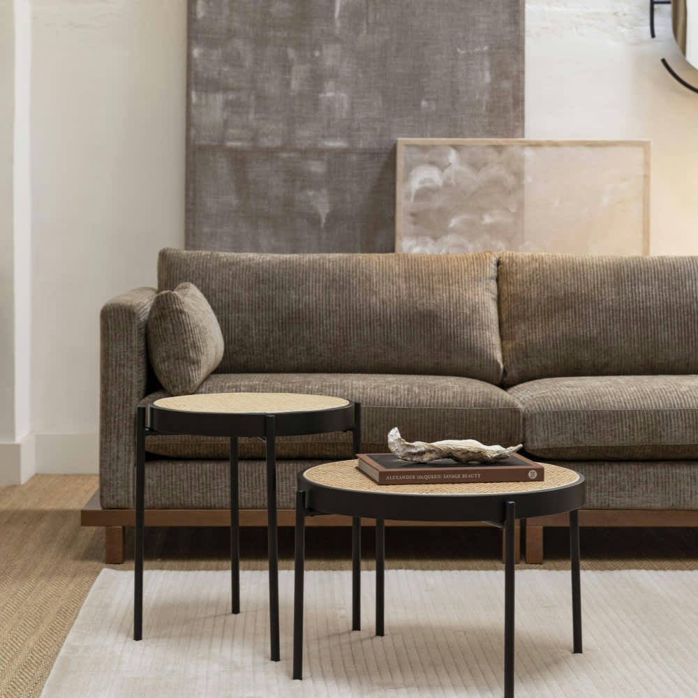 SPIKE - Table basse en rotin et bois ø60cm noir