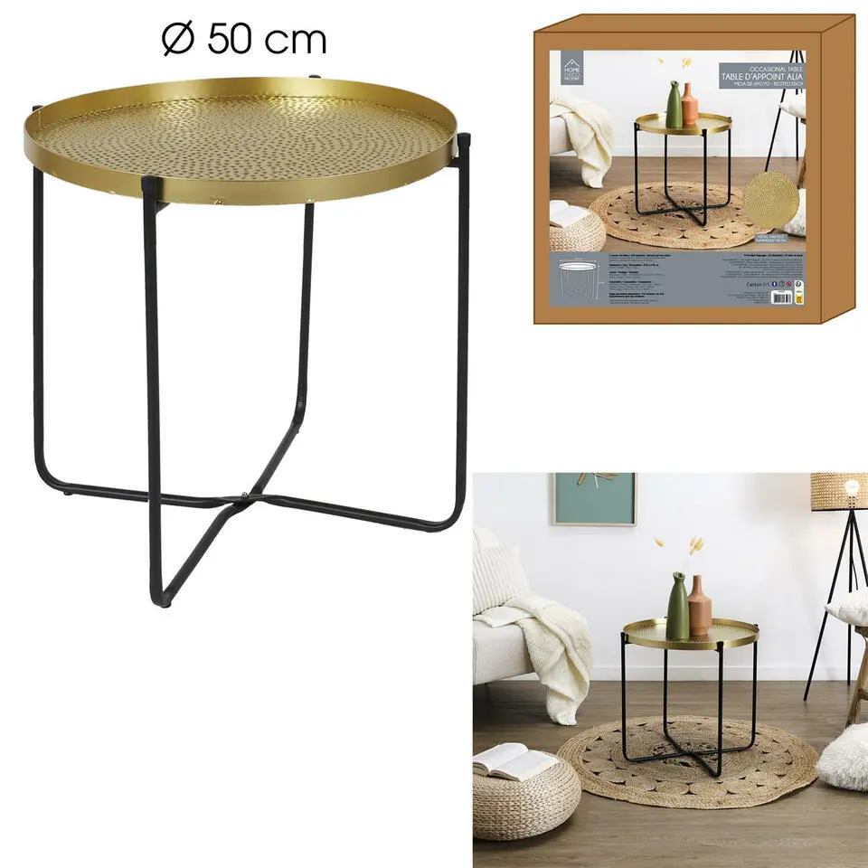 Home Deco Factory Bijzettafel - goud met zwart - metaal - 45 cm