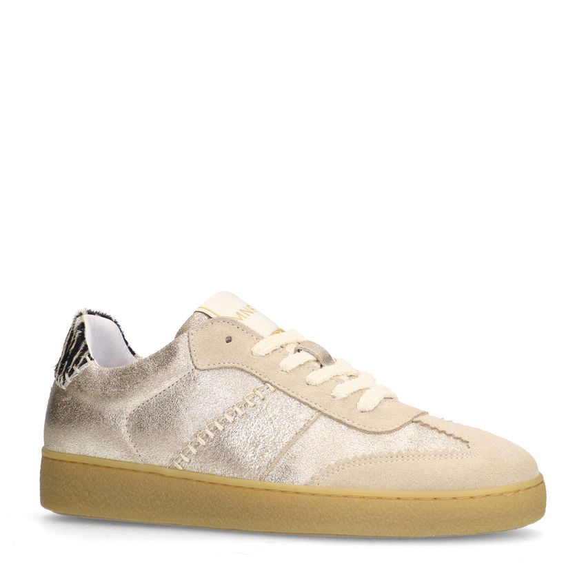 Manfield Gouden leren sneakers met zebra details