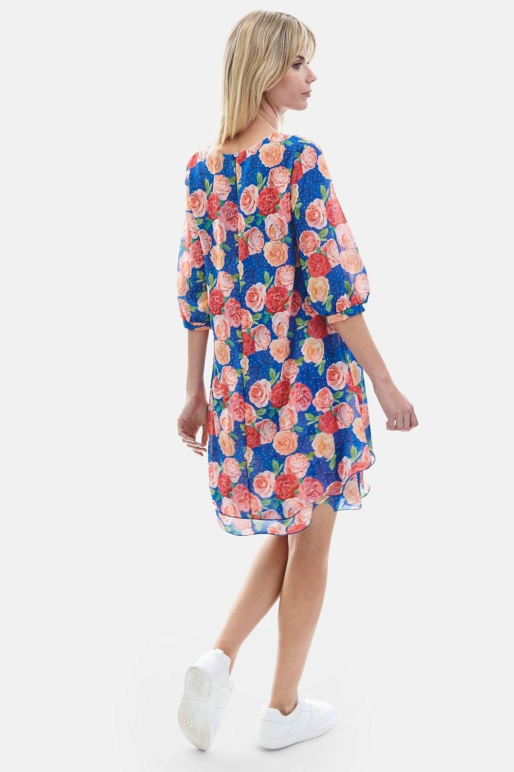 James Lakeland Rose Print Wave Hem Dress