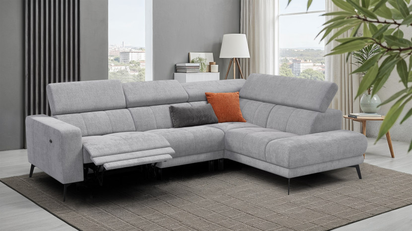 Sofa narożna 5 osobowa prawa MORELLO, jasnoszara, 1 x Relax Zero Gravity