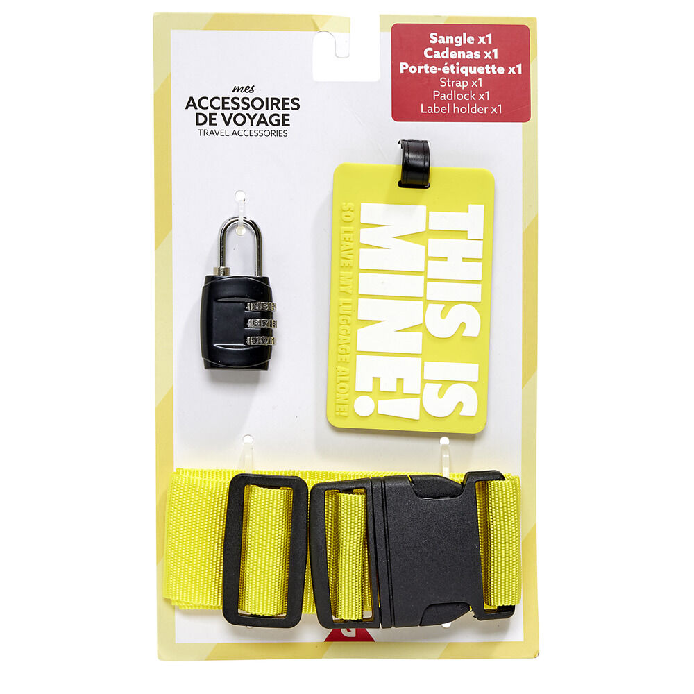 Accessoires de voyage x3 cadenas/sangle/porte-étiquette