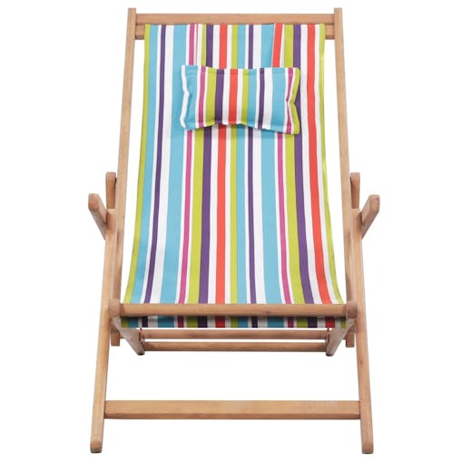 NNEVL Folding Beach Chair Fabric and Wooden Frame Multicolour