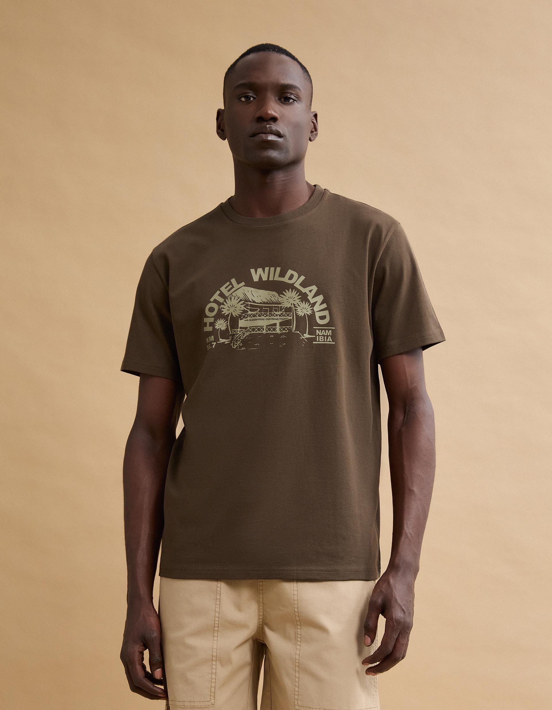 T-shirt Jersey Estampada, Homem, Castanho