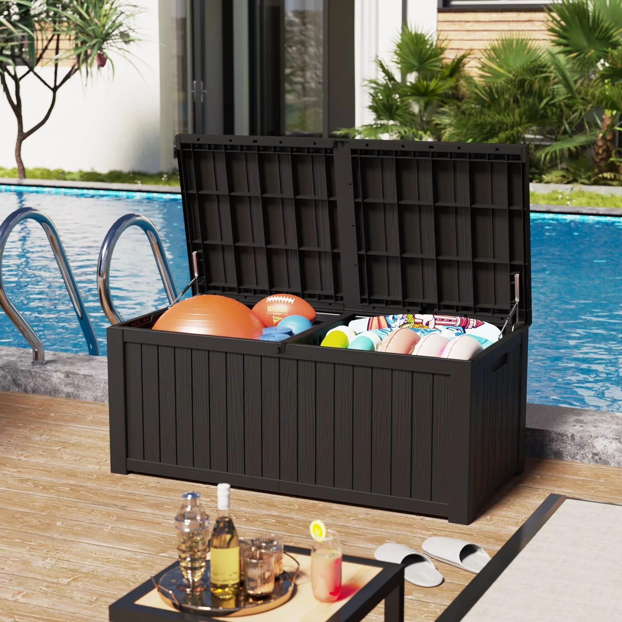 Furniwell 82-150 Gallon Resin Deck Box Outdoor Storage Box