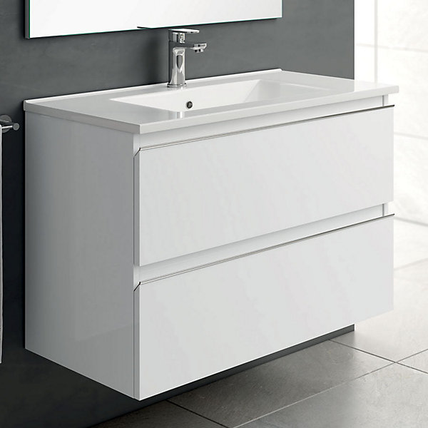 Ensemble meuble de salle de bain 80cm simple vasque   colonne de rangement - BALEA - blanc