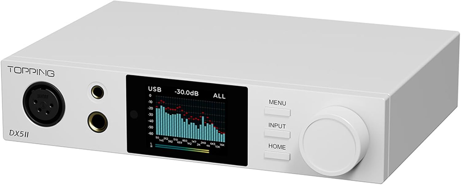 TOPPING DX5 II Hi-Res DAC & Headphone Amp Combo – Dual ES9039Q2M  X-Hybrid Amp  10-Band PEQ  LDAC Bluetooth 5.1  4.4mm Balanced & 6.35mm Headphone Output  Preamp Mode  12V Trigger (Silver)