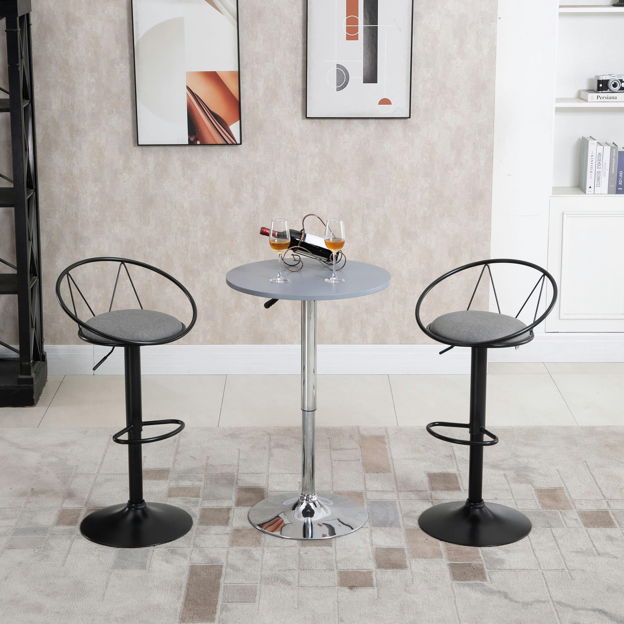 - Lot de 2 tabourets de bar style néo-rétro gris noir
