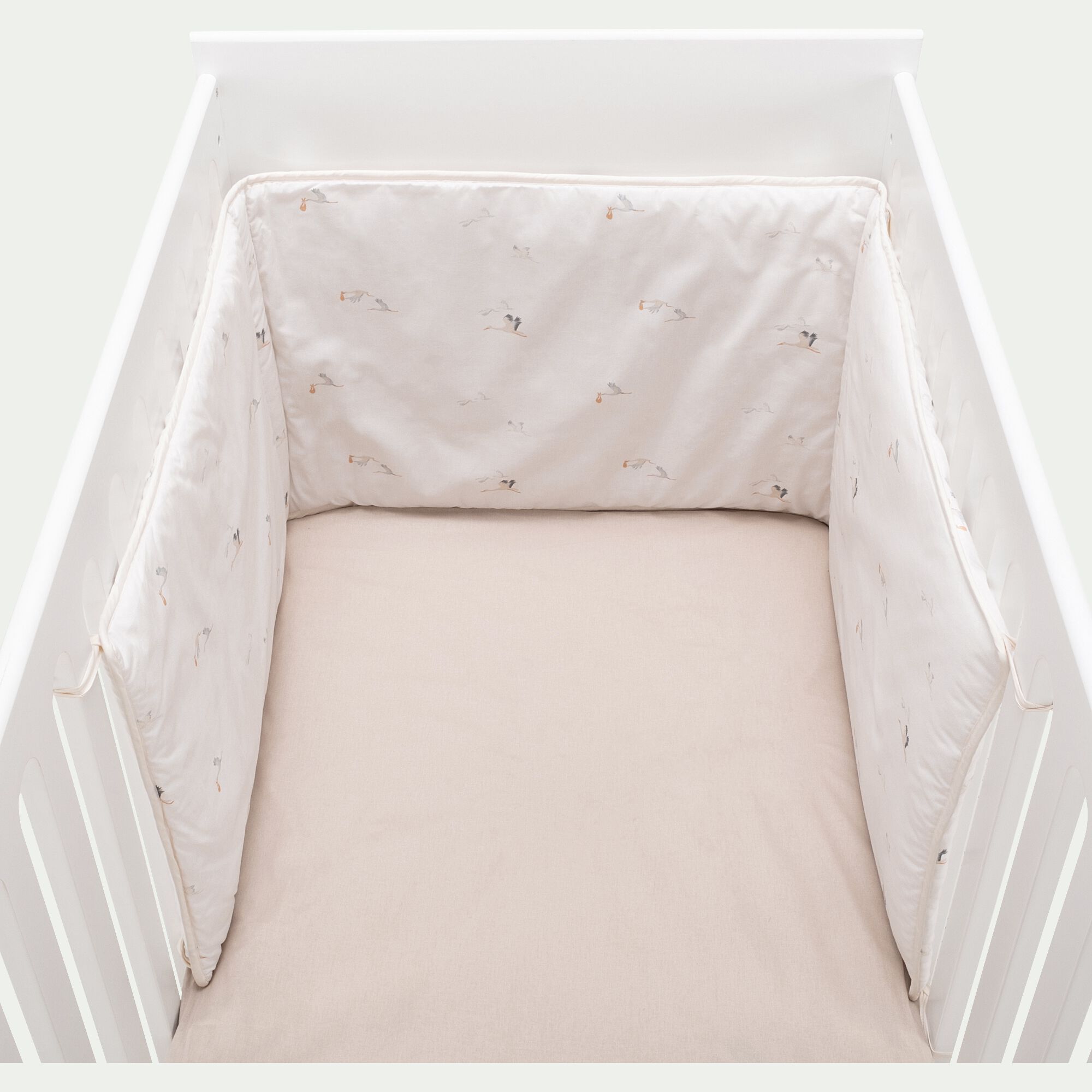 ENVOL - Tour de lit motif cigognes 40x180cm - blanc