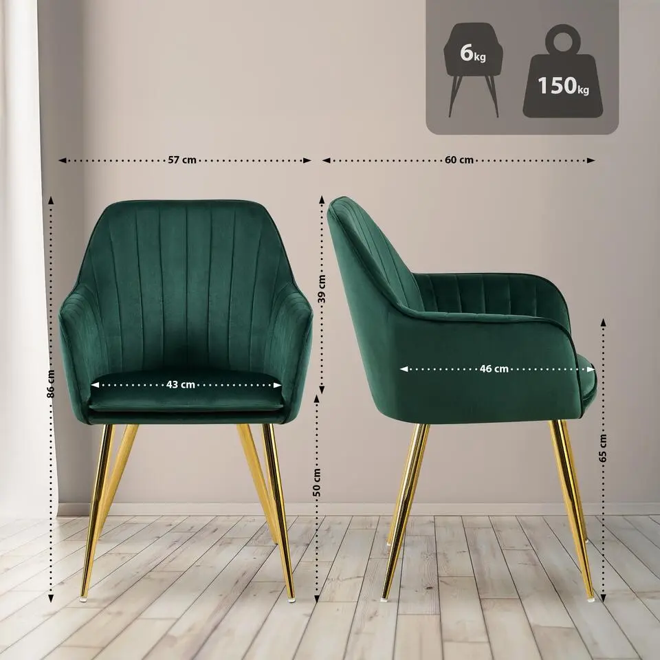 CLP Eetkamerstoel Cheryl goud Frame - Metaal - groen