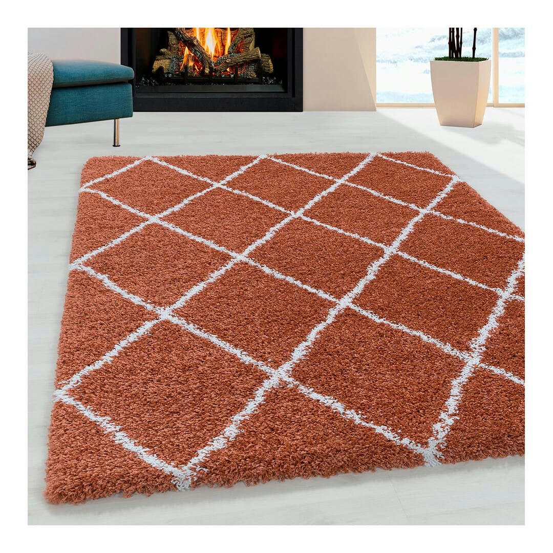 CHANTECLER - Tapis géométrique scandinave en polypropylène terre 80x250