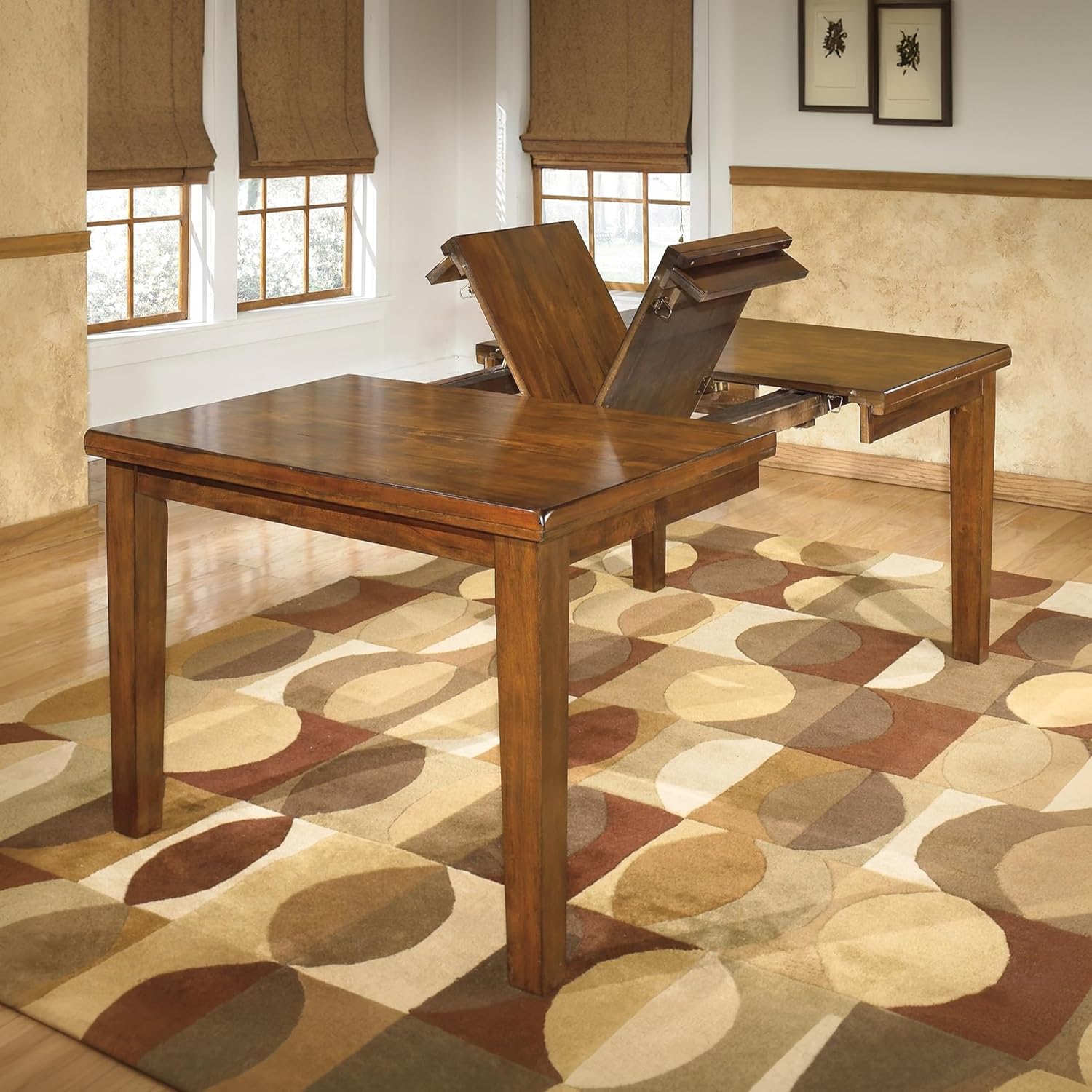 Signature Design by Ashley Ralene Rectangular Dining Room Extension Table, Seats 8, Self-storing Extension Leaf, Wood, 42 W x 78.13 D x 30.25 H, Medium Brown